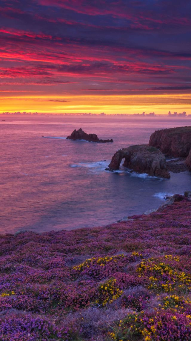 закат, лето, Land's End, Cornwall, summer, sunset, 5K (vertical)