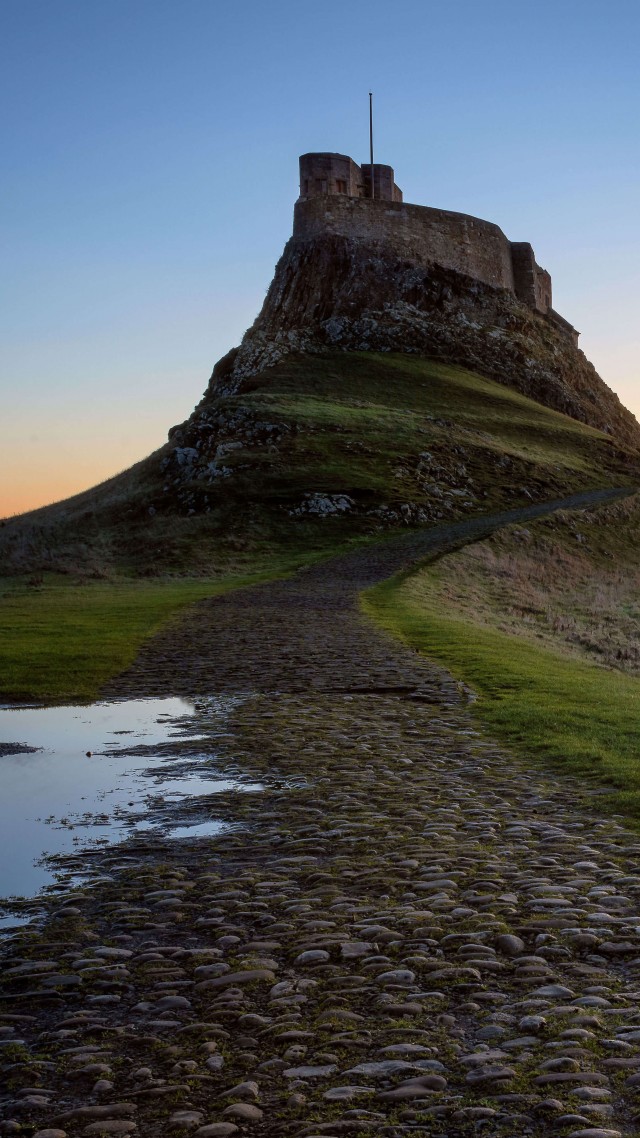 холм, восход, Lindisfarne Castle, dawn, Northumberland, England, hill, 5K (vertical)