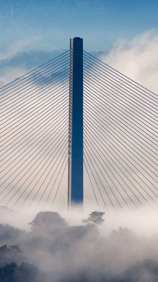 небо, облака, мост, Centennial Bridge, Soberanía National Park, Panama, sky, clouds, 4K (vertical)