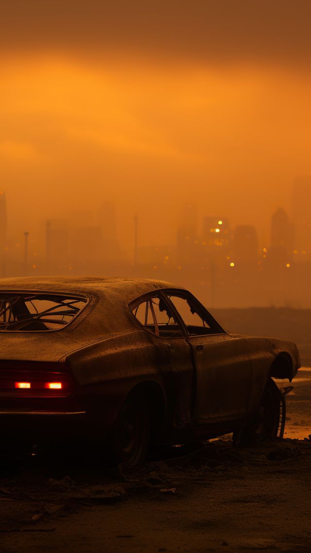 пустош, закат, туман, wasteland, sunset, cityscape, mist, 4K (vertical)