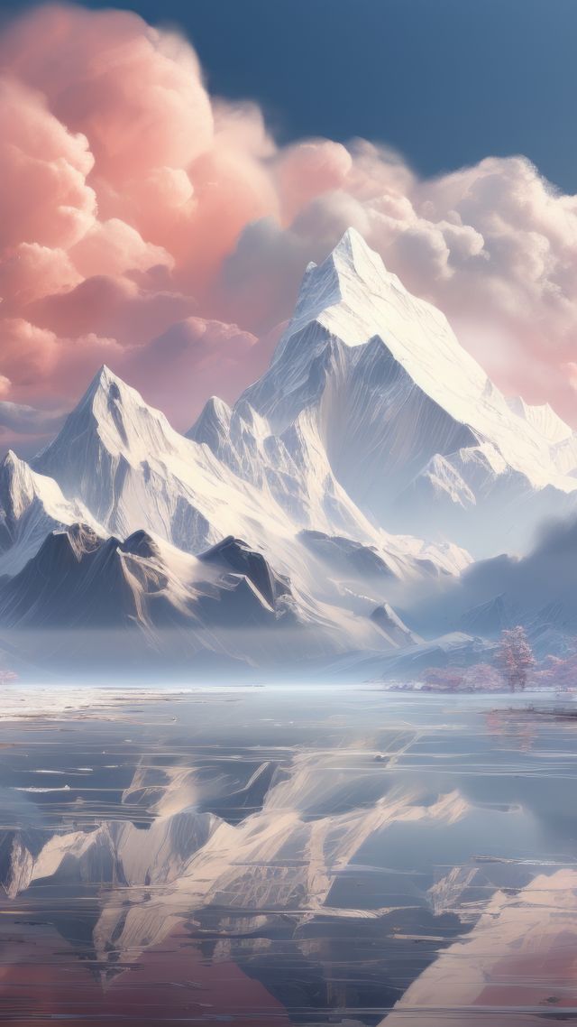 mountains, lake, clouds (vertical)