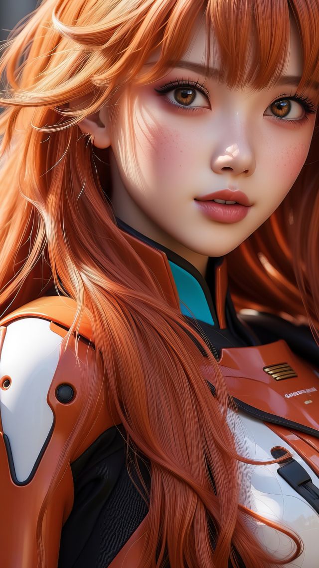 anime girl, red hair, cyberpunk (vertical)