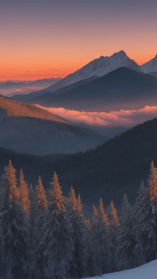 mountains, forest, sunset, OSX, 2024 (vertical)