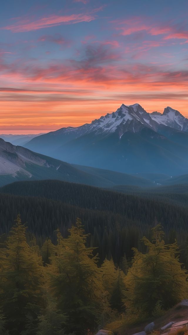 mountains, forest, sunset, OSX, 2024 (vertical)