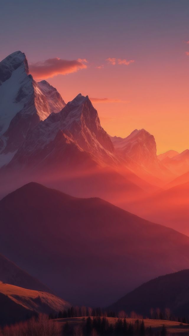 mountains, sunset, windows 12 (vertical)