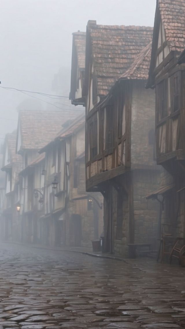 rain, street, houses (vertical)