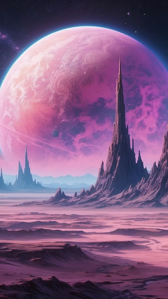 planets, mountains, space (vertical)