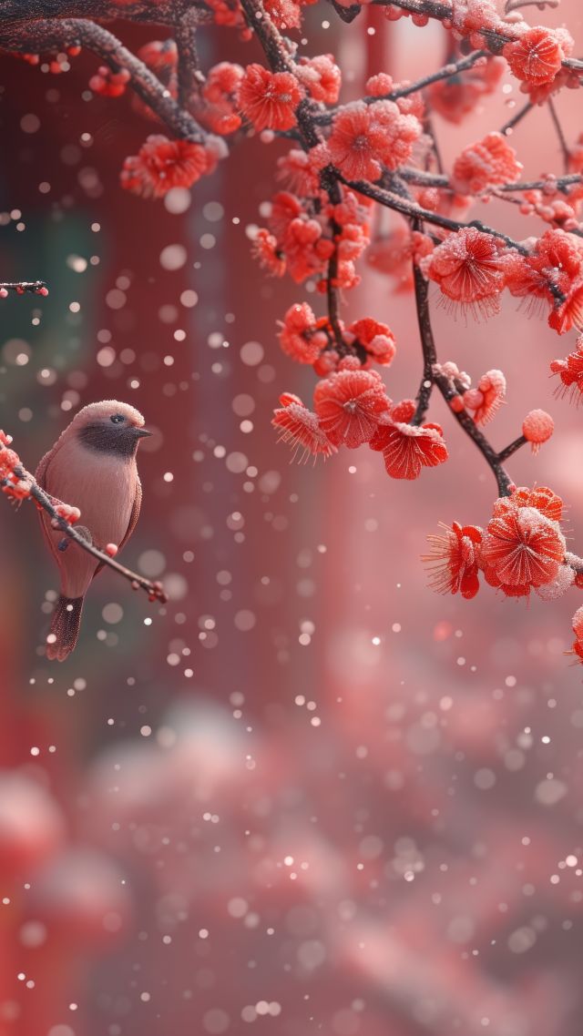 Sakura, bird, blossom (vertical)