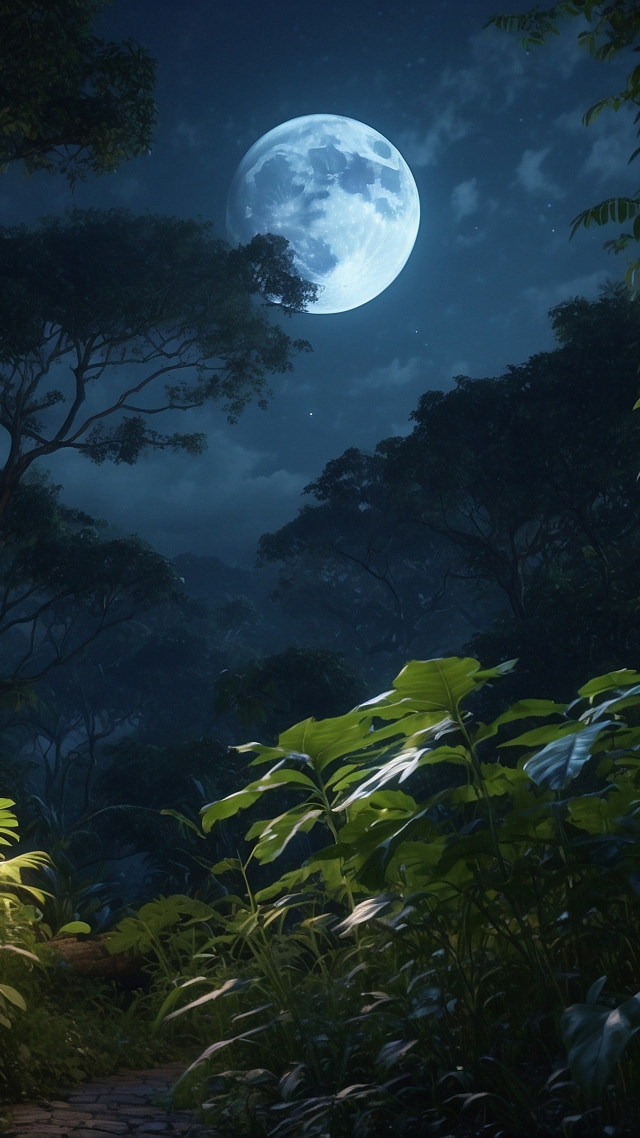 forest, moon, night (vertical)