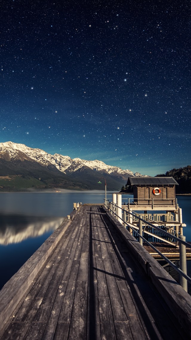 ночное небо, 5k, 4k, звезды, горы, мост, Новая Зеландия, night sky, 5k, 4k wallpaper, stars, mountains, bridge, New Zealand (vertical)