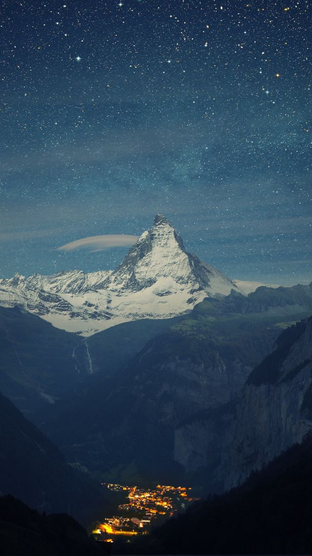 Швейцария, 4k, 5k, Альпы, горы, звезды, ночь, Switzerland, 4k, 5k wallpaper, Alps, mountains, stars, night (vertical)