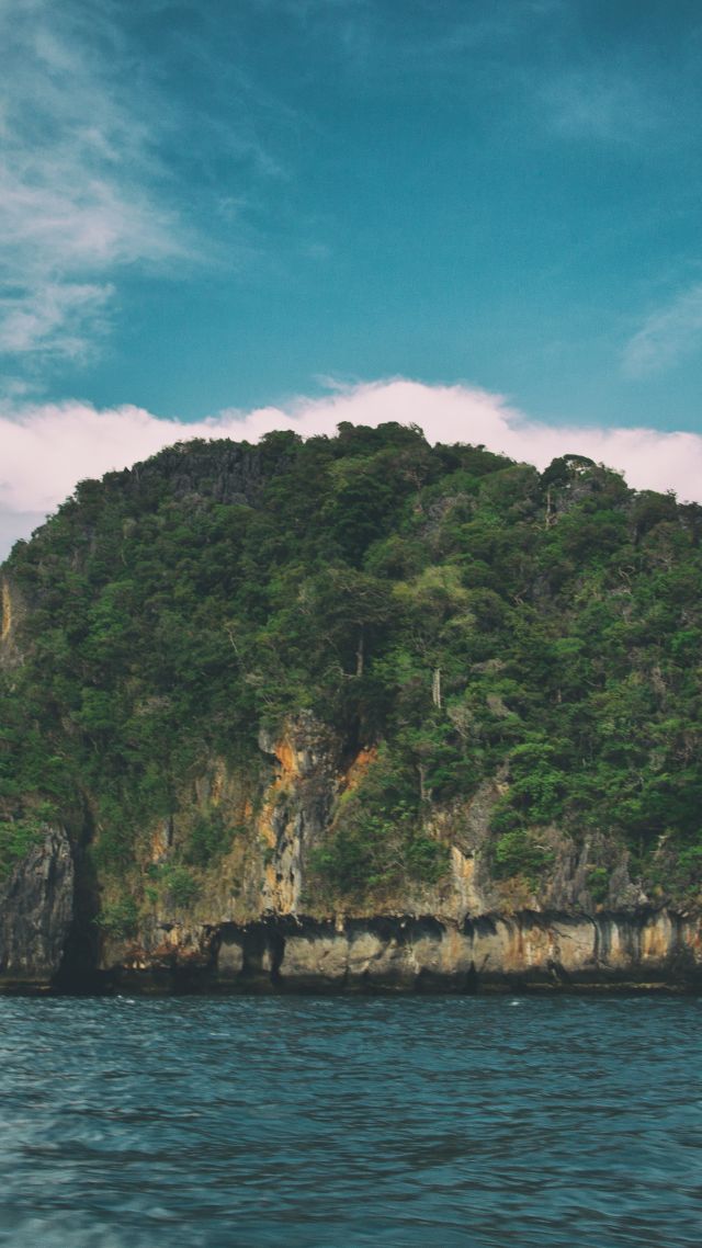 остров Черепаха, 5k, 4k, Краби, Таиланд, Андаманское море, облака, Turtle island, 5k, 4k wallpaper, Krabi, Thailand, Andaman Sea, clouds (vertical)