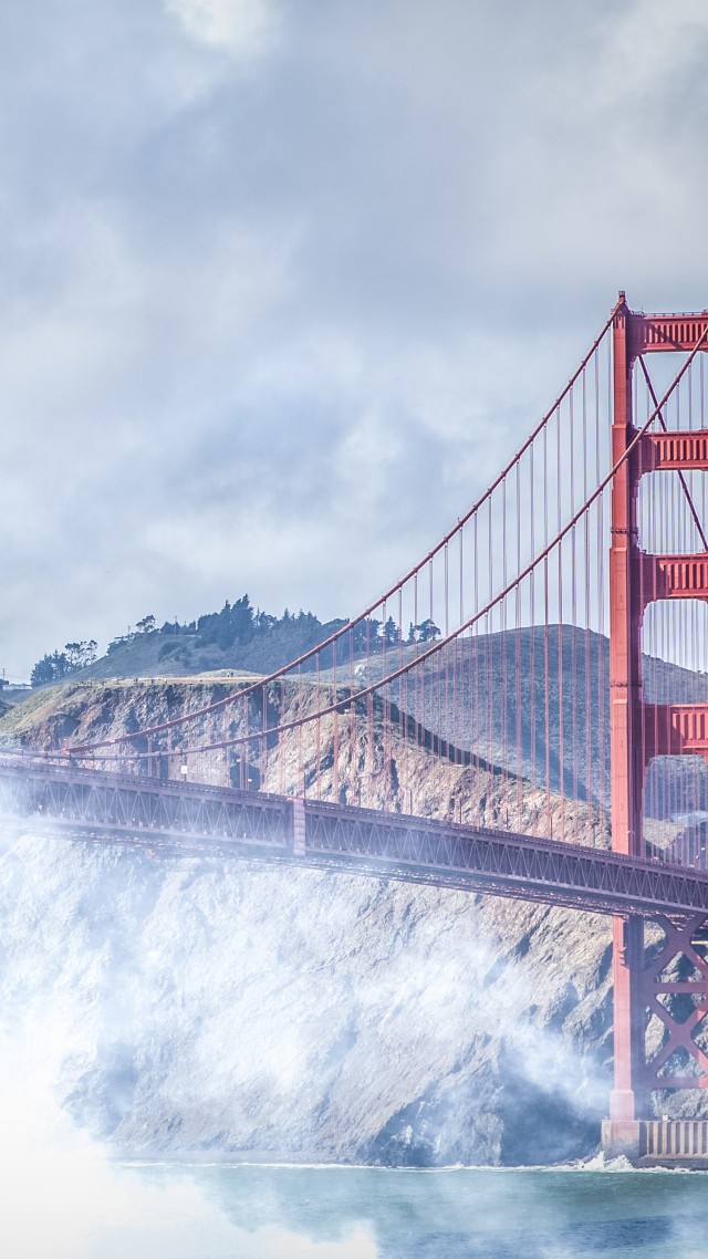 Сан - Франциско, 4k, 5k, Золотые Ворота, США, туман, мост, San Francisco, 4k, 5k wallpaper, Golden Gate, USA, fog, bridge (vertical)