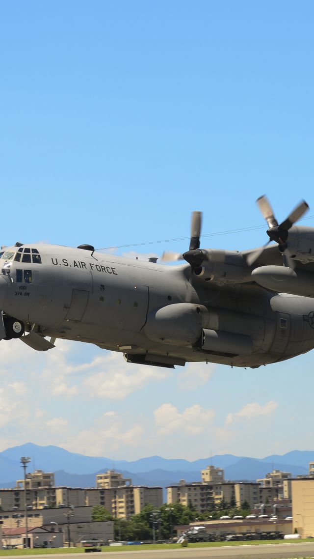 C-130 Геркулес, военно-транспортный самолёт, Армия США, C-130 Hercules, military transport aircraft, US Army, U.S. Air Force (vertical)