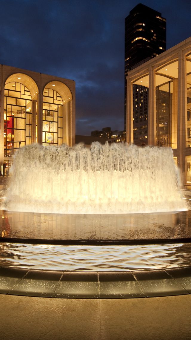 Линкольн-центр, Нью-Йорк, США, туризм, путешествие, фонтан, Lincoln Center for the Performing Arts, New York, NY, USA, tourism, travel, fountain (vertical)