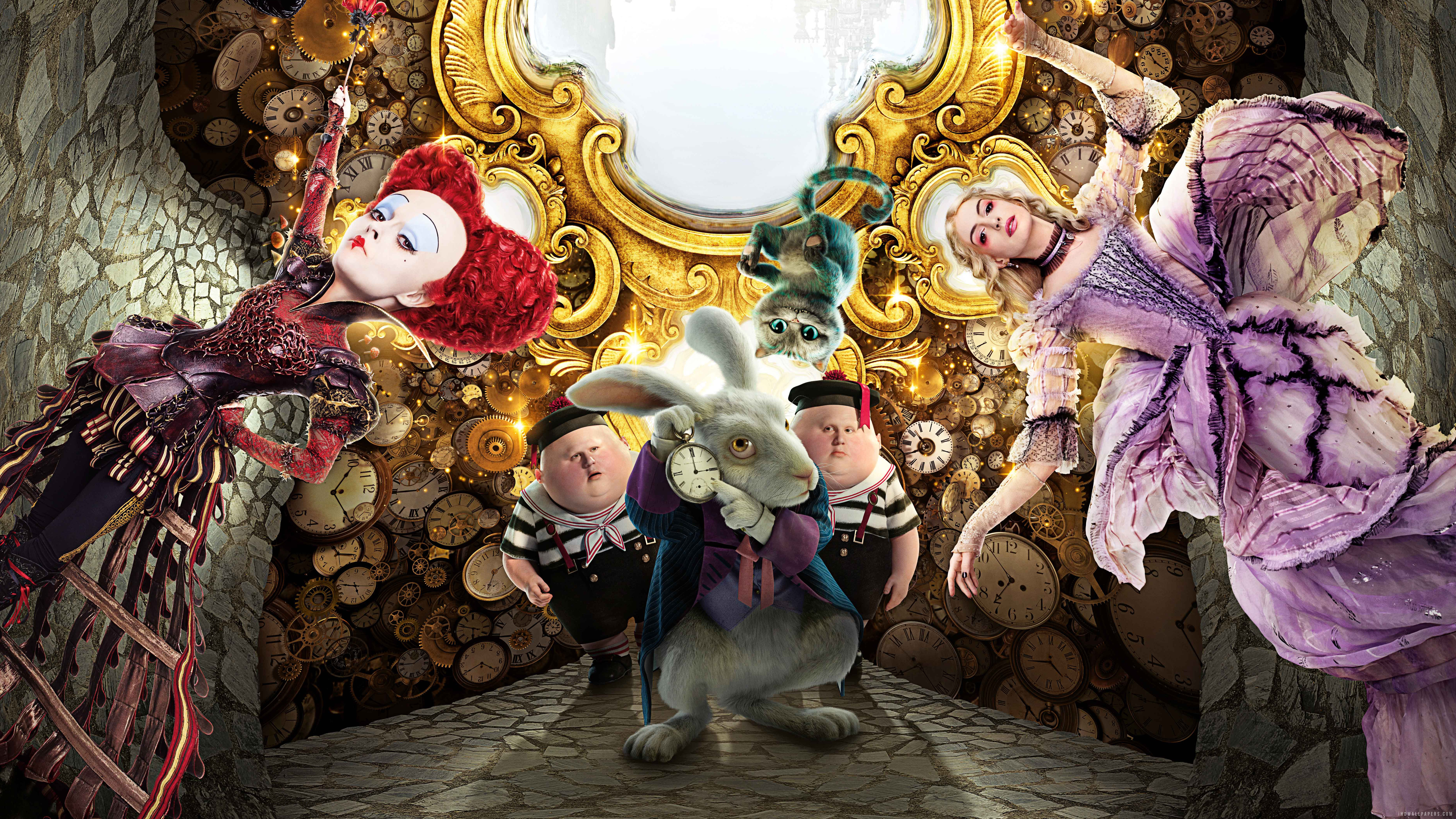 Обои Алиса в Зазеркалье, кролик, красная королева, лучшие фильмы 2016,  Alice Through the Looking Glass, rabbit, red queen, best movies of 2016,  Фильмы #9616