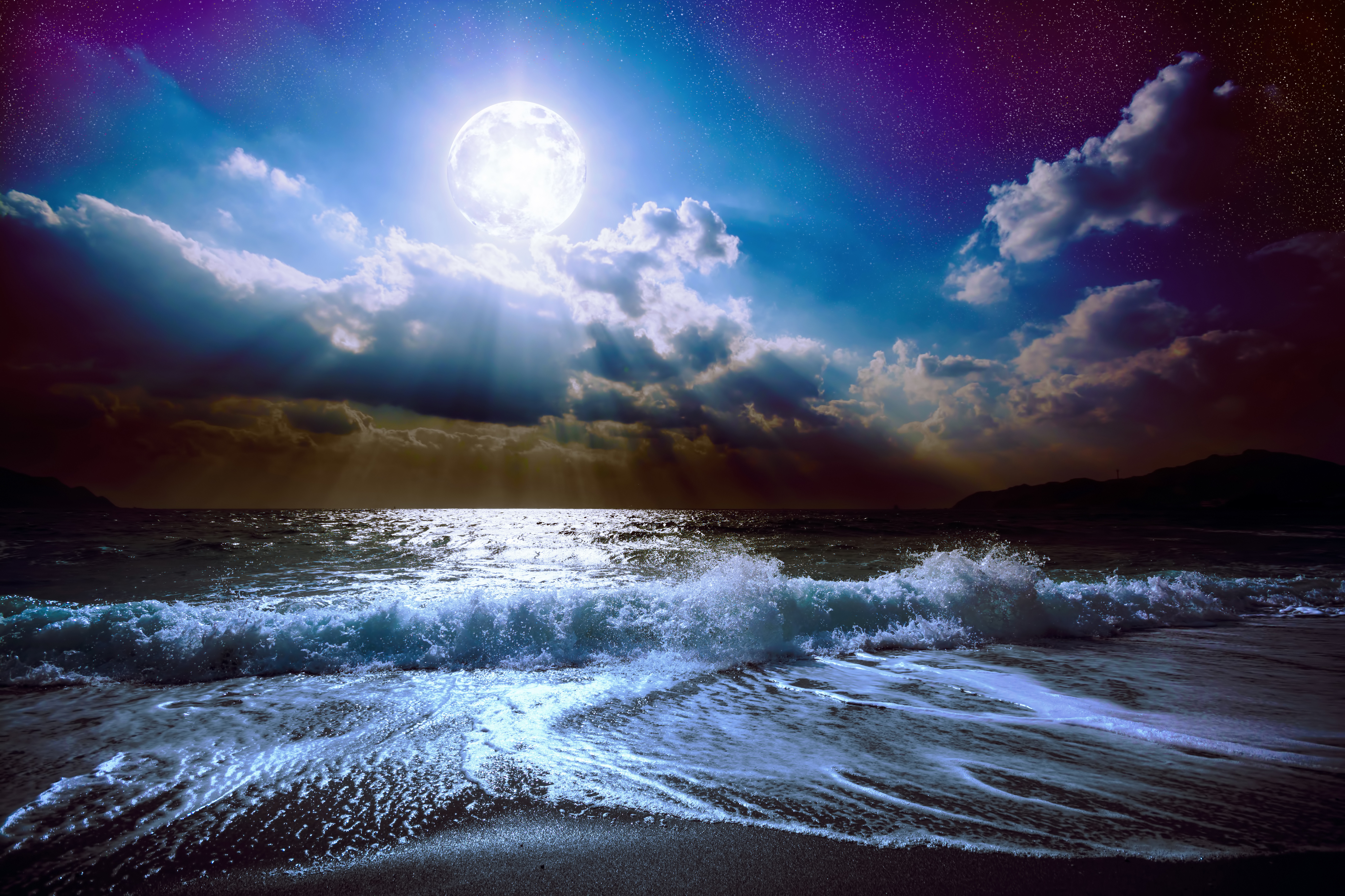 ночь луна море night the moon sea бесплатно